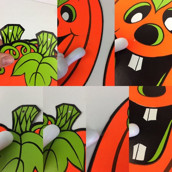Vtg Beistle Co Paper Turkey 13 inch w Unbranded Paper Pumpkins Neon Orange READ - Picture 9 of 10